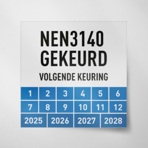 Vierkanten NEN3140 gekeurd keuringssticker in de kleur blauw met beginjaartal 2025