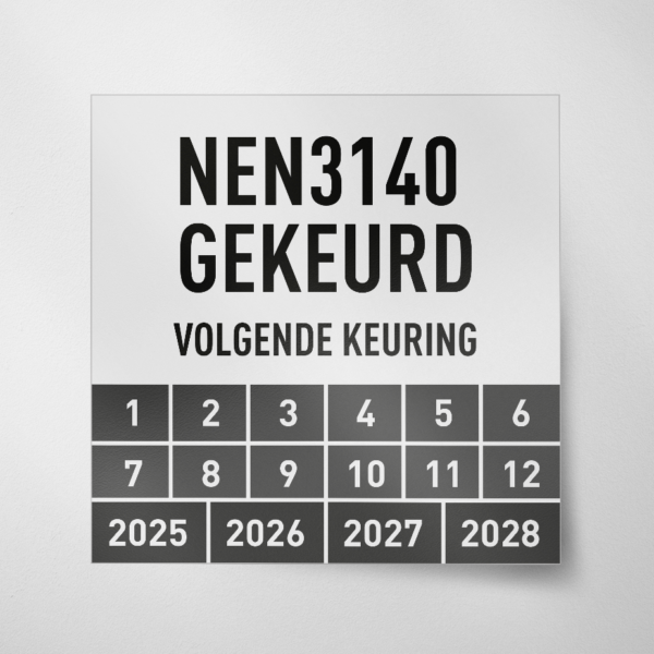 Vierkanten NEN3140 gekeurd keuringssticker in de kleur zwart met beginjaartal 2025